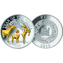 Fiji 2015 10$ Year of the Goat Lunar 2015 Proof Silver Coin with Pearl